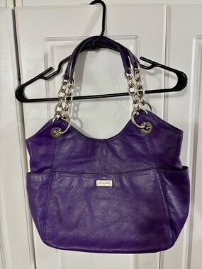 Grace Adele Purple Faux Leather Handbag with Decorative Silver Chain Handles